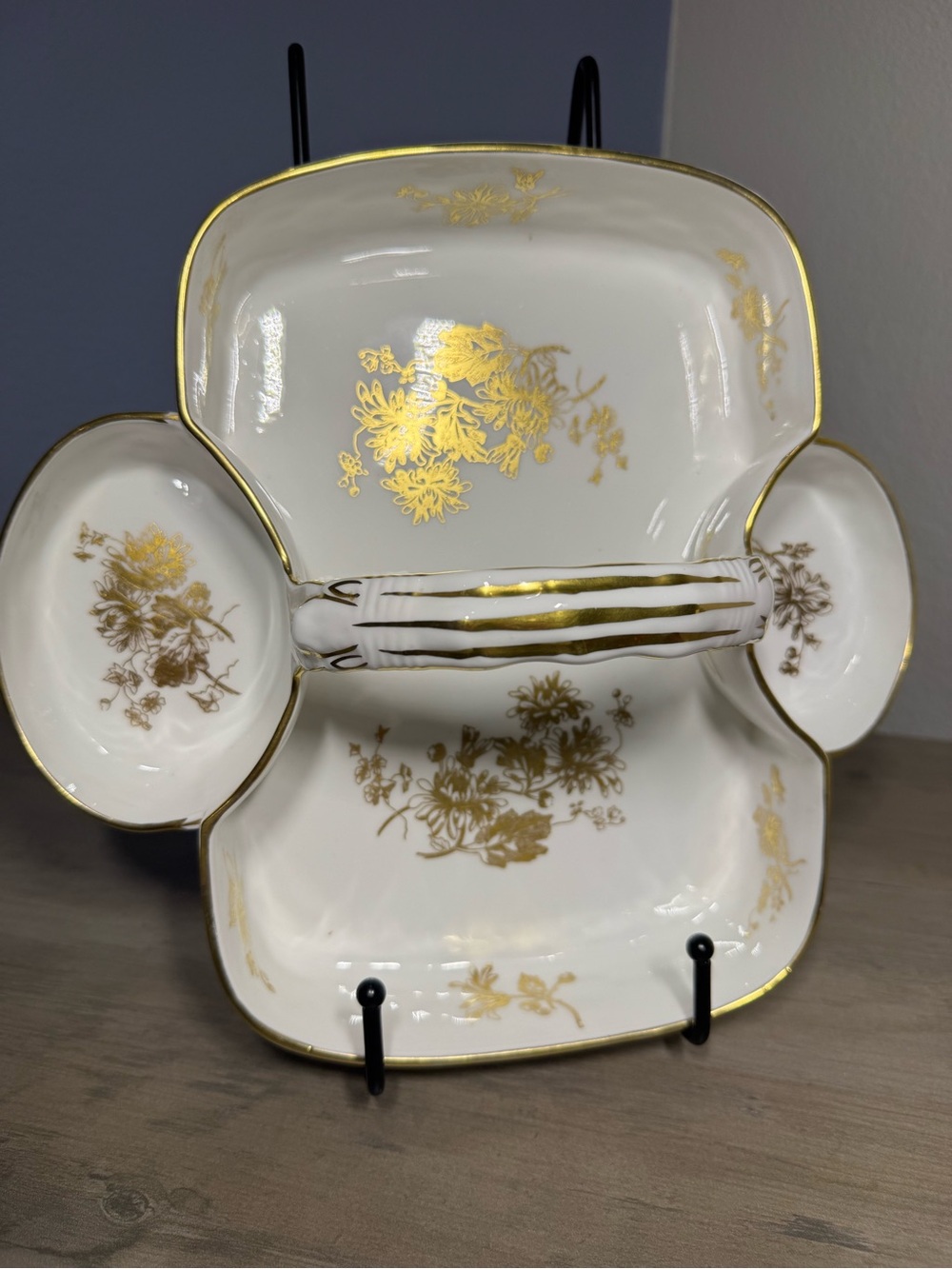 Aynsley Tiffany & Co England Gold Floral Divided Serving Dish